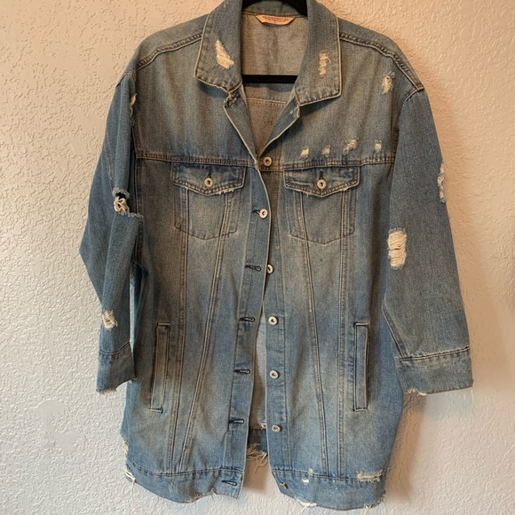 Highway Jeans Denim Jacket Painted & Distressed L - Picture 2 of 16